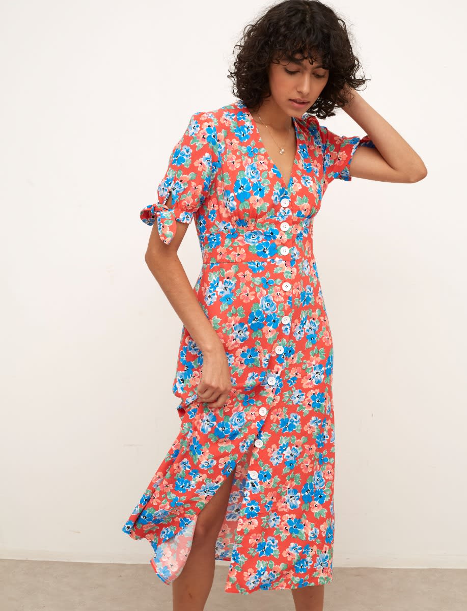 Lenzing Ecovero Red and Blue Floral Alexis Midi Dress