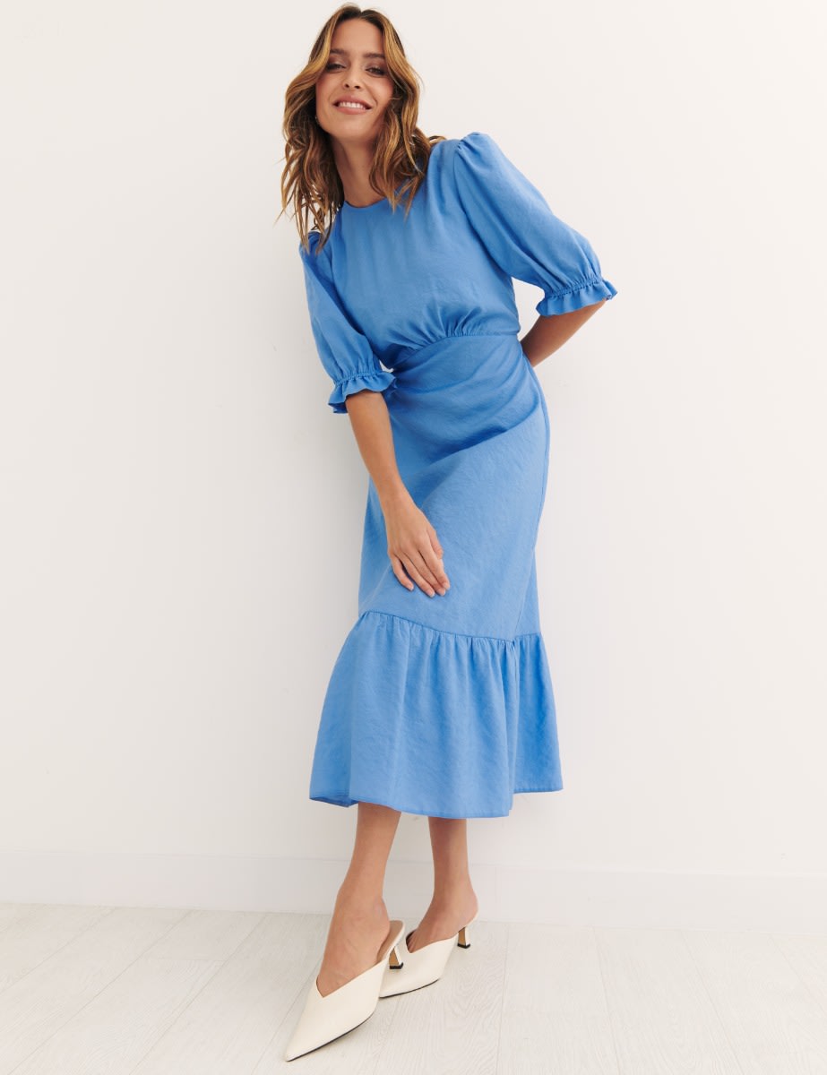 Blue Short Sleeve Selena Midi Dress