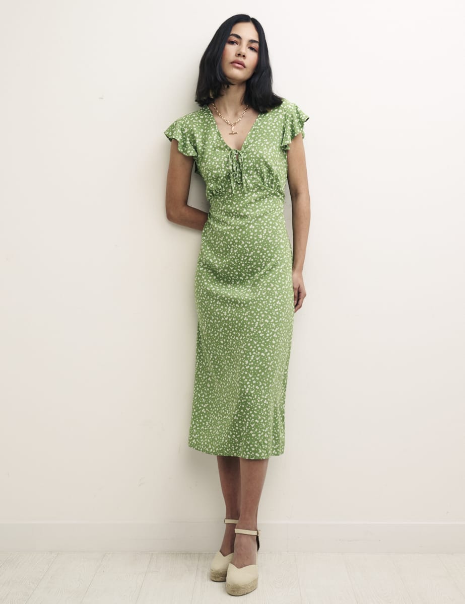 Ditsy Green Lily Midi Dress