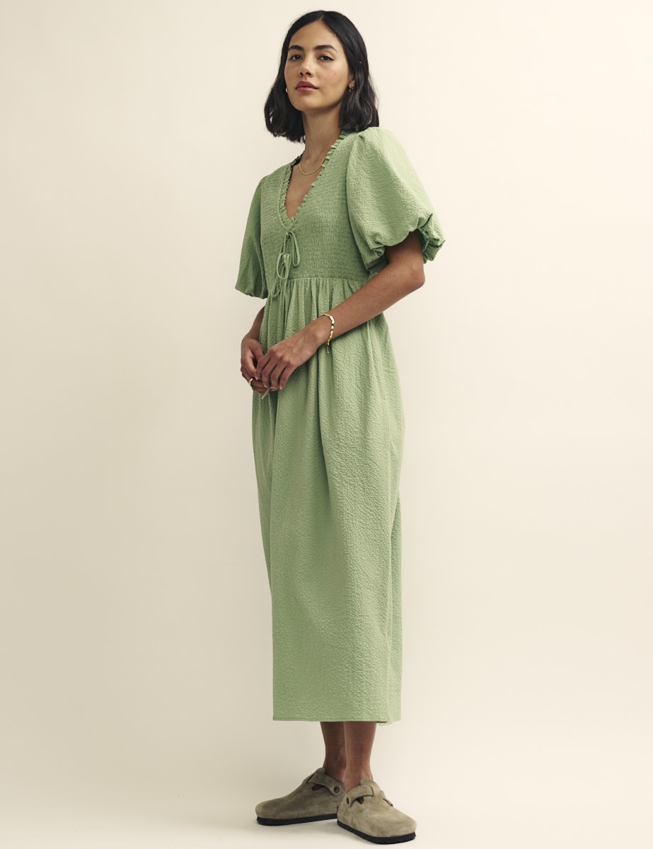 Sage Green Shirred Bodice Leiza Midi Dress | Nobody's Child