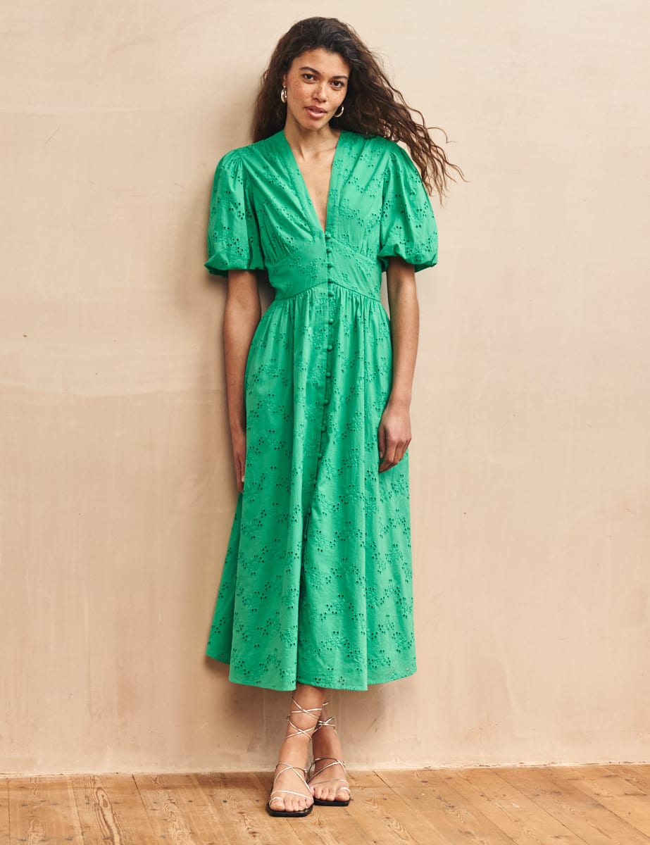 Green Broderie Starlight Midi Dress