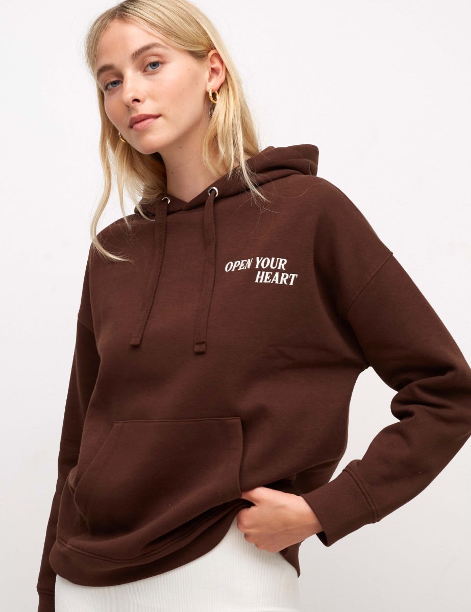 Chocolate Open Your Heart Embroidered Hoodie