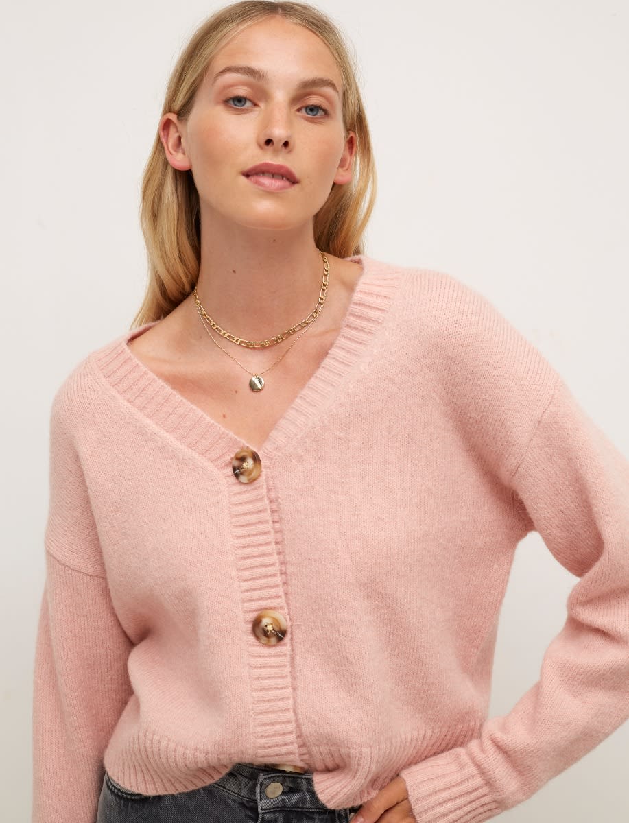 Pink V-Neck Single Jersey Cardigan