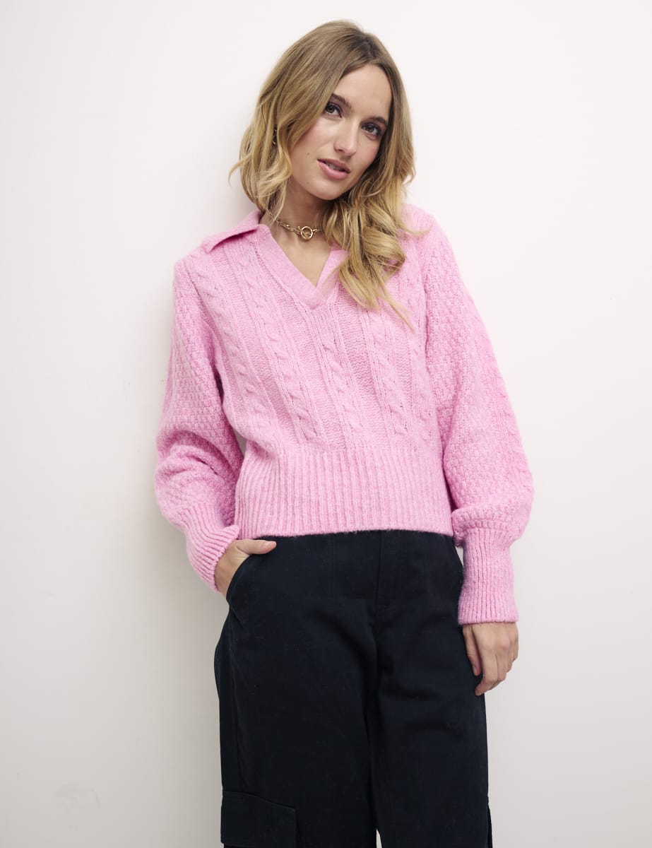 Pink Open Collar Cable Jumper