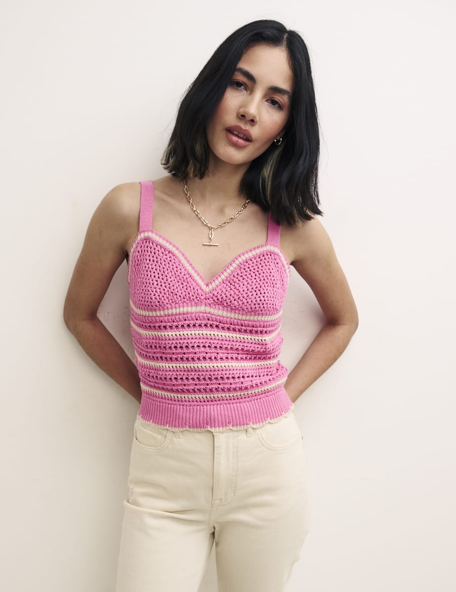 Pink Mock Crochet Stripe Cami