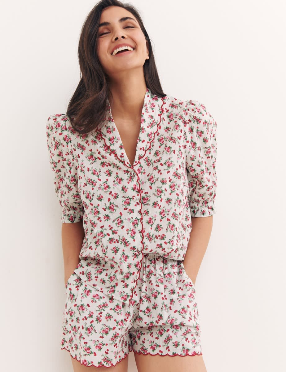 White Red Floral Fiona Scallop Short PJ Set