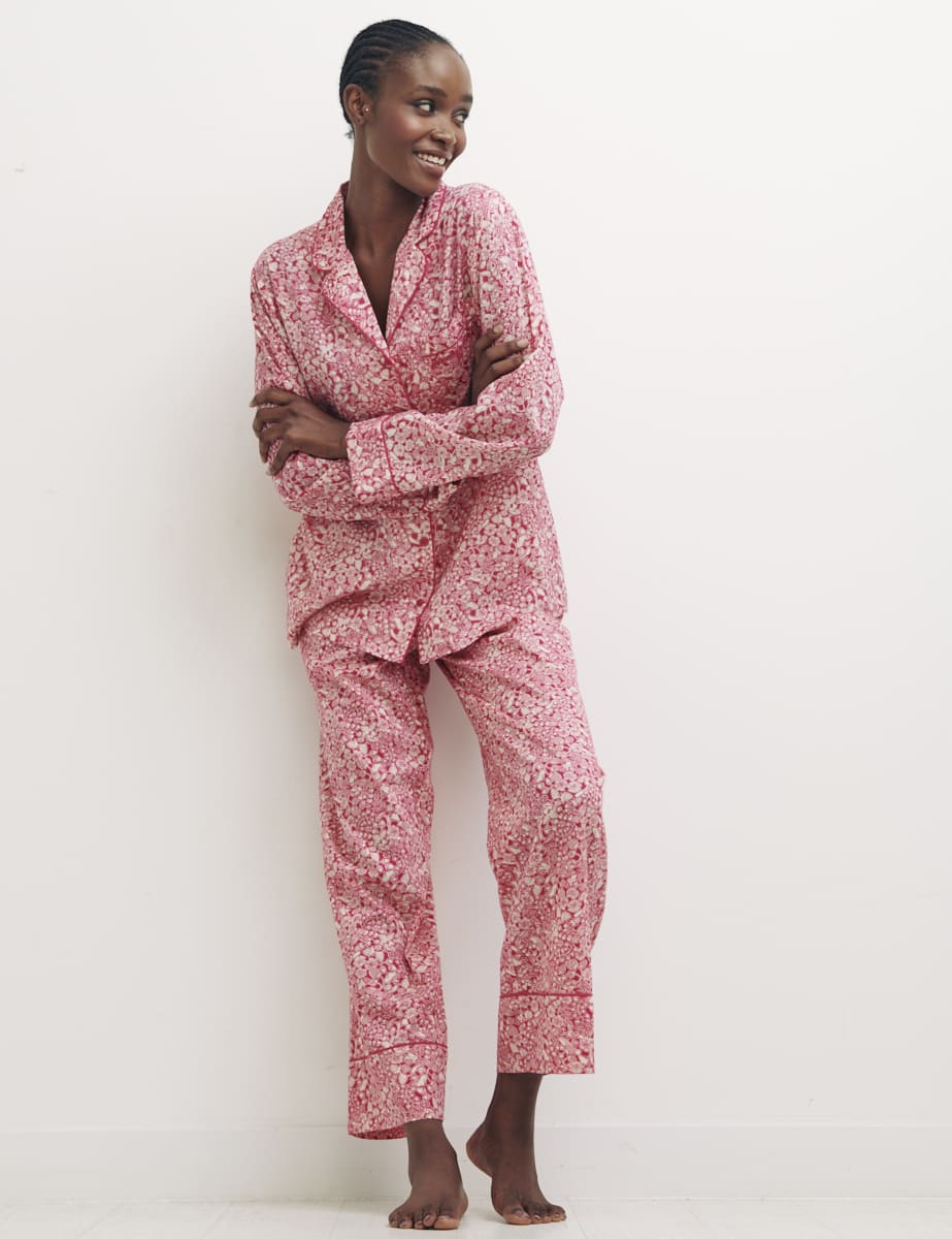 Merrilyn Ditsy Pink Long Sleeve Revere Trouser PJ Set 