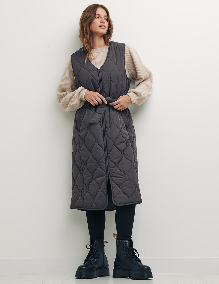 Brown Kate Longline Onion Quilted Gilet