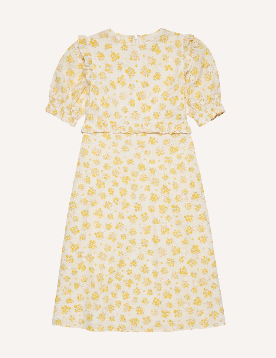 Somebody's Child Yellow Big Floral Felicia Broderie Midi Dress