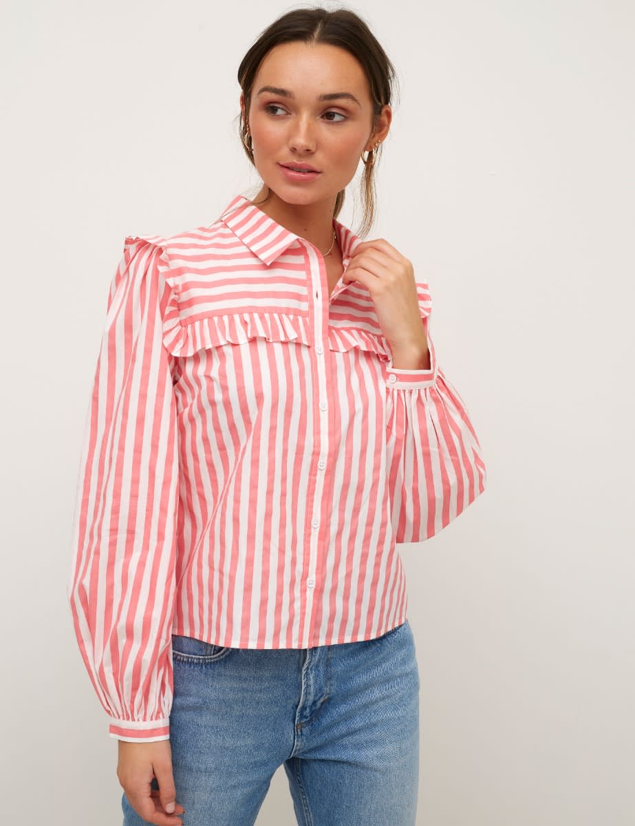 Stripe Frill Yoke Poplin Shirt 