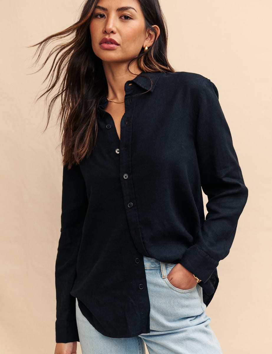 Black Linen-blend Oversized Shirt