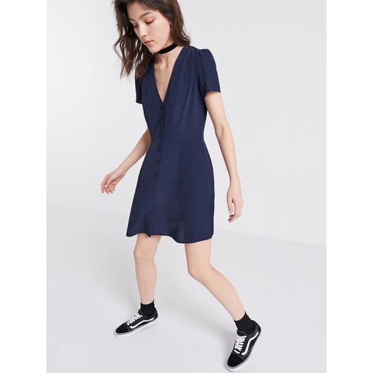 Navy Button Through Waisted Dress | Nobody's Child