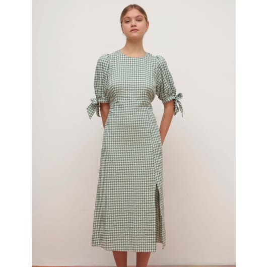 Green Textured Gingham Esme Midi Dress | Nobody's Child