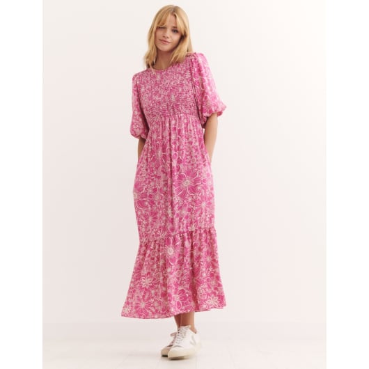 Emmie Sketch Floral Pink Kelsie Midi Dress | Nobody's Child