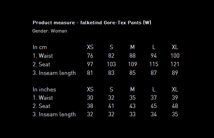 Norrøna falketind Gore-Tex Pants for women - size chart
