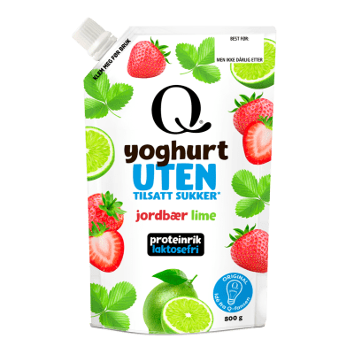 Q® Yoghurt UTEN tilsatt sukker 800g Jordbær og Lime