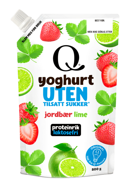 Q® Yoghurt UTEN tilsatt sukker 800g Jordbær og Lime