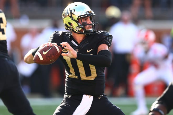 Wake Forest Demon Deacons redshirt sophomore quarterback Sam Hartman plays NC State Wolfpack football Saturday