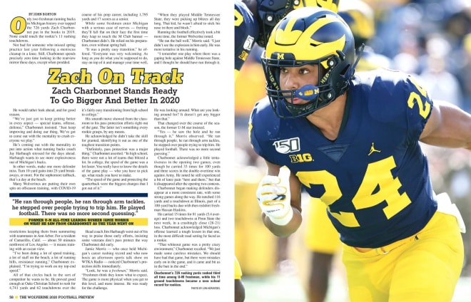 The 2020 Michigan Football Preview magazine's feature on Zach Charbonnet