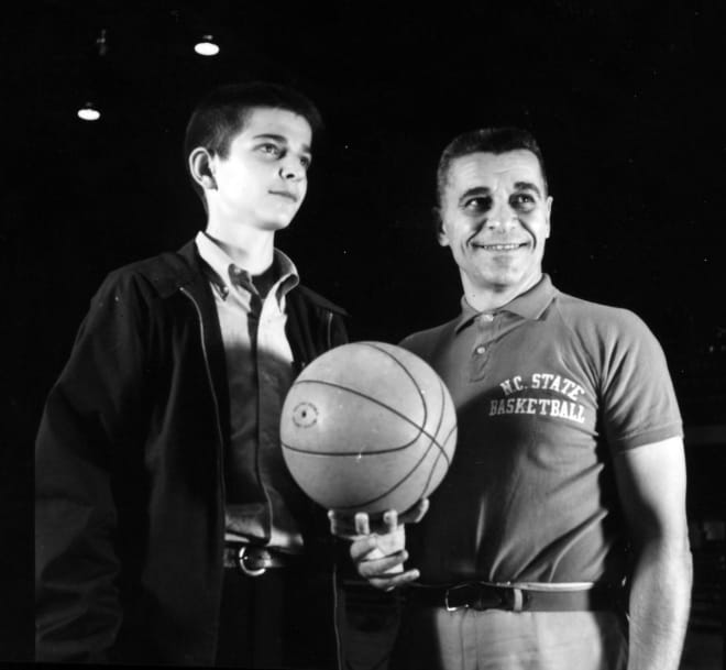 Former NC State Wolfpack basketball coach Press Maravich and Pete Maravich