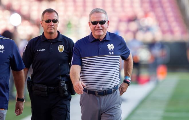 Notre Dame head coach Brian Kelly before a football game.
