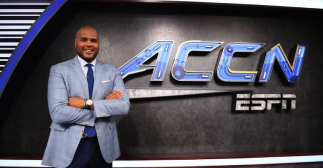 Former Notre Dame Men's Basketball Player Jordan Cornette to host the ACC Network's Saturday morning football preview show The Huddle (Joe Faroni/ESPN Images)