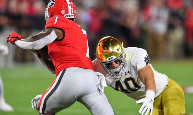 Notre Dame senior linebacker Drew White versus Georgia in 2019