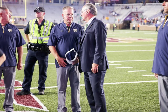 Notre Dame football head coach Brian Kelly with director of athletics Jack Swarbrick