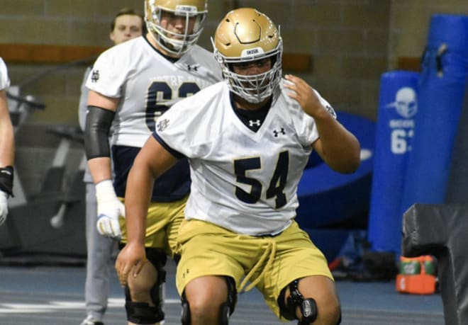 Notre Dame defensive lineman Jacob Lacey during practice