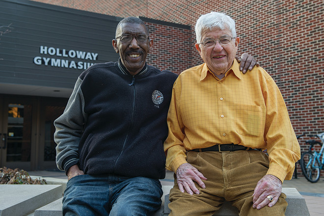 Baskertball standout Tyrone Bedfored (left) was grateful for Bob Holloway's mentorship and role in bringing him to Purdue. A 72-year love affair with Purdue athletics came to and end Friday with the passing of Holloway.