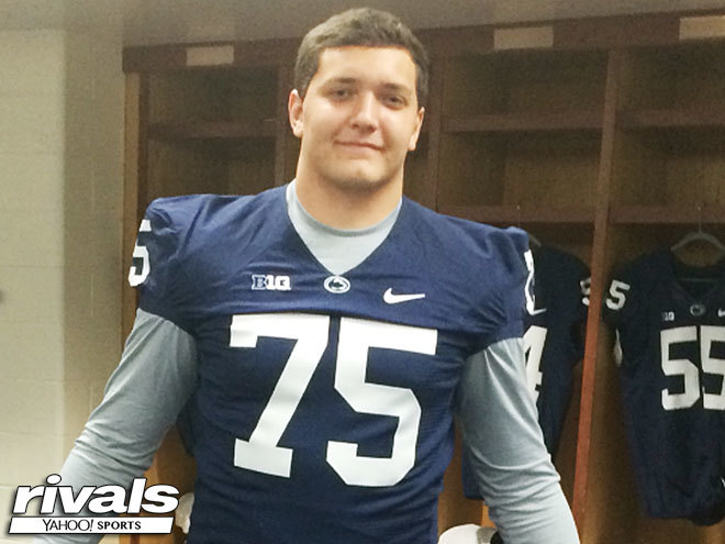 Riley Locklear poses in a Penn State jersey during his visit to State College earlier this year. 