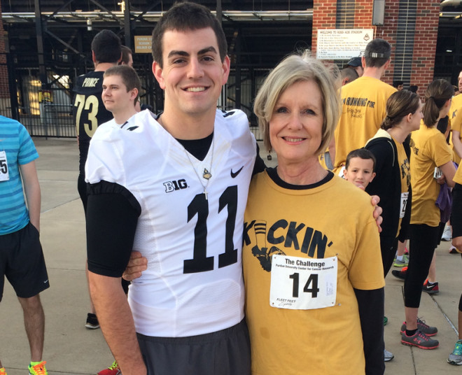 Two-time cancer survivor LuAnn Blough, mother of Purdue starting quarterback David Blough, is one of the top fundraisers for Saturday's Challenge 5K. 
