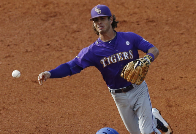 Kramer Robertson turns a double play in the SEC tournament