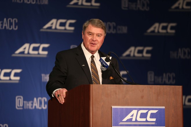 ACC Commissioner John Swofford speaks to the media last August.