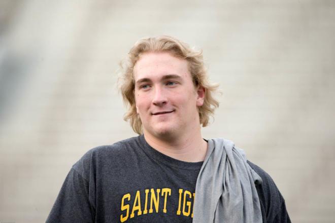 The rangy Liam Eichenberg is viewed strictly as a tackle prospect — the way current senior standout Mike McGlinchey is.