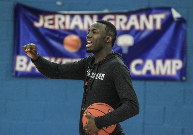 Jerian Grant instructs participants at his camp over the June 4 weekend.