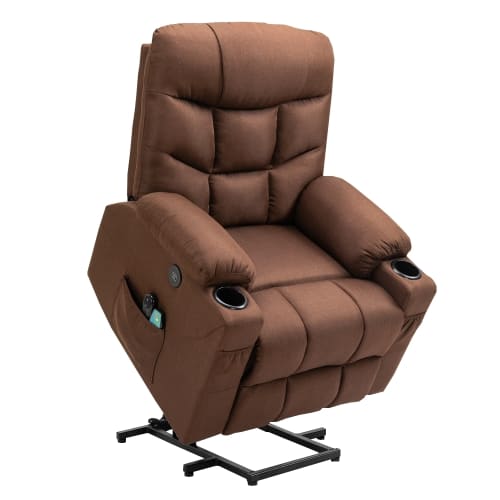 Homegear Fabric Power Lift Electric Recliner Chair w/ Massage, Brown