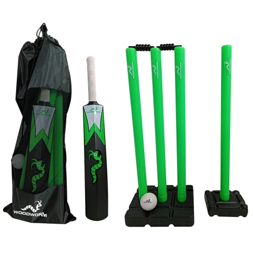 Woodworm Garden Boys Junior Cricket Set - Plastic Stumps, Bat and Ball, Green, Size 1