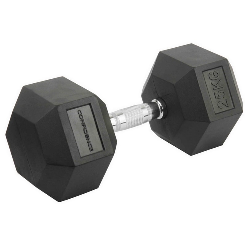 Confidence Fitness 25kg Rubber Hex Dumbbell