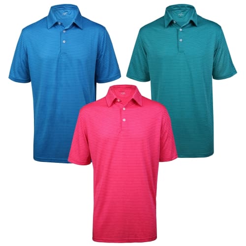3 PACK Woodworm Golf Polo Shirts, Bold Stripe