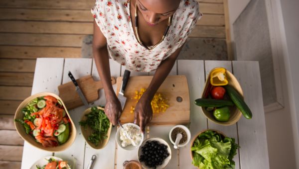 woman cooking food, dinner, healthy