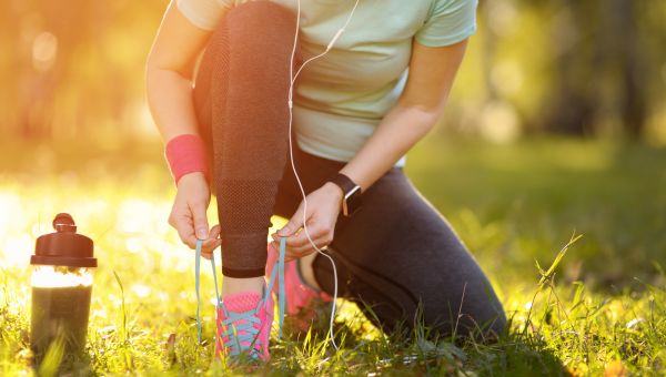 tying shoes, running shoes,]