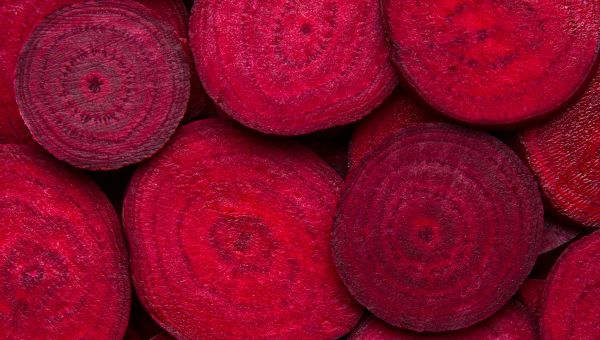 radishes cut in half, red circles