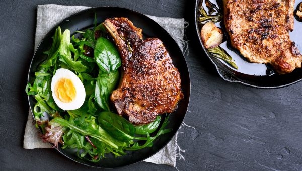 spinach, egg, roast, meat, steak
