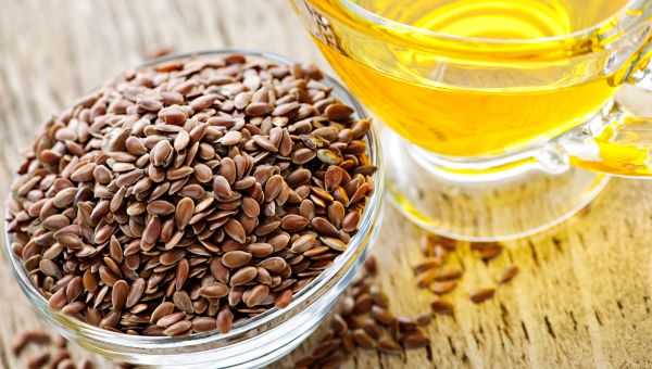 flaxseeds, flaxseed oil, bowl, cup