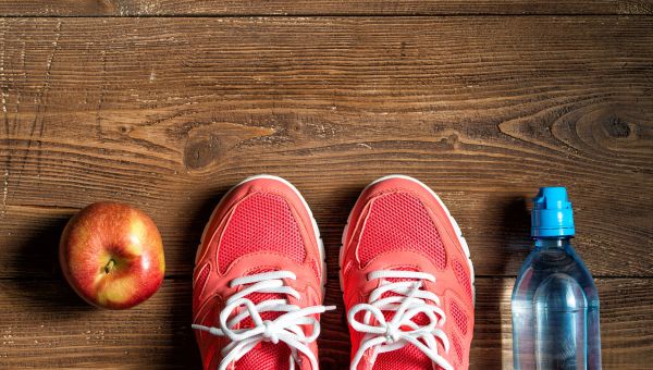 shoes, water, apple