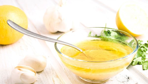 salad dressing, garlic, lemon, olive oil
