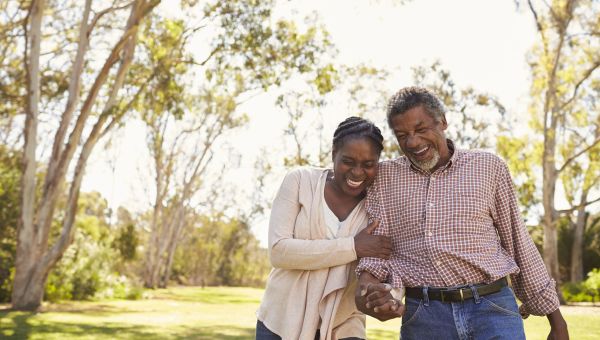 mature couple walking outdoors