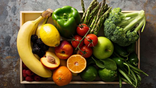 fruit and vegetables in a box