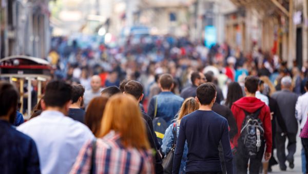 a crowd in the city